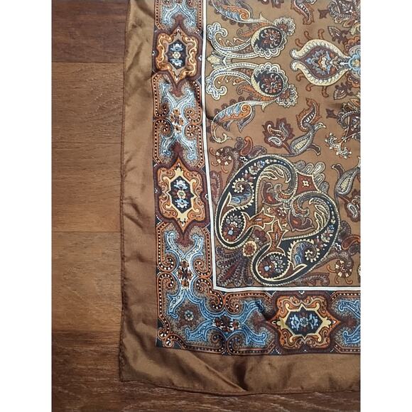 Vintage Liberty of London Silk Square Scarf Brown blue Paisley 23 x 24 mandala - Picture 2 of 16